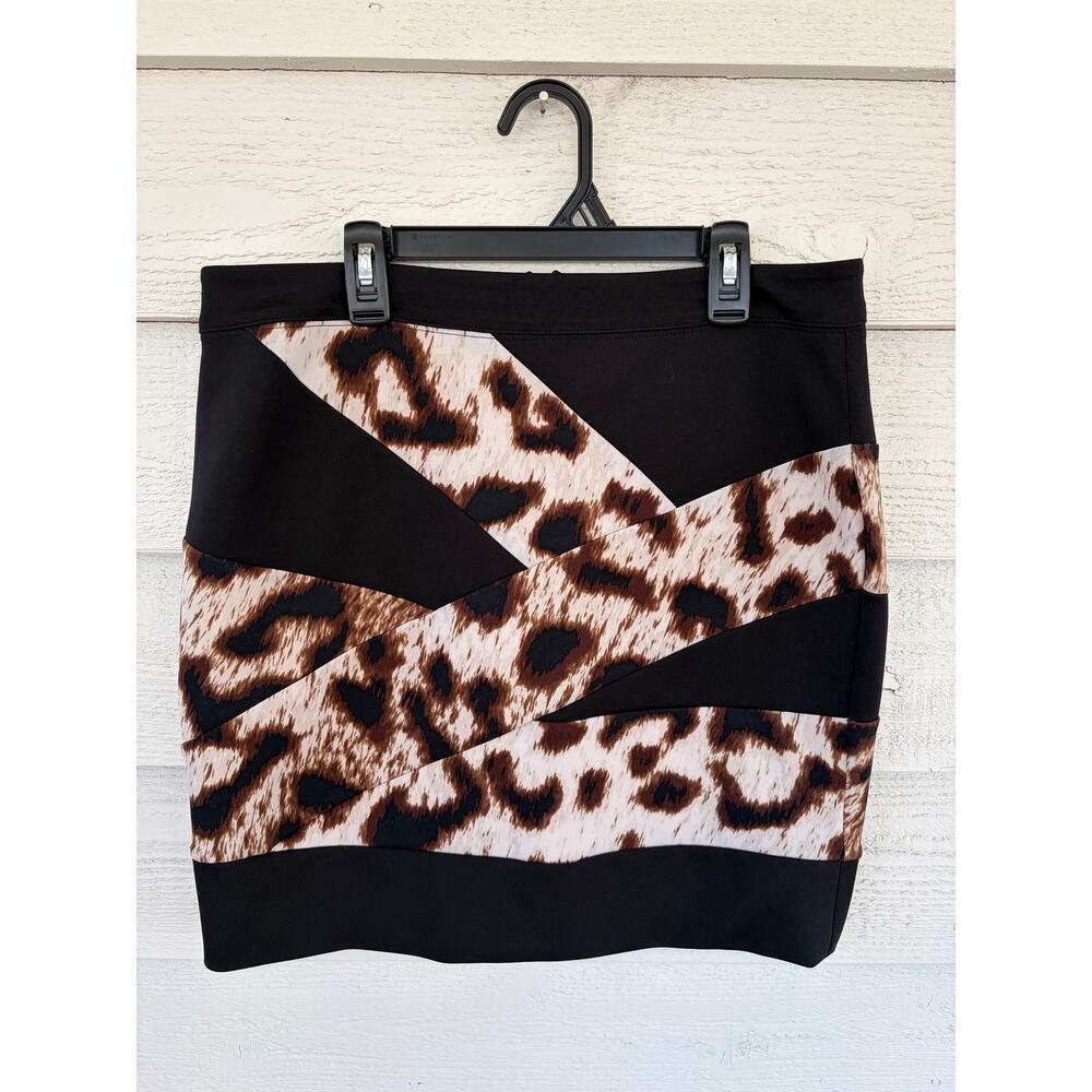 Nicole by Nicole Miller Leopard Print Colorblock Stretchy Bandage Mini Skirt M
